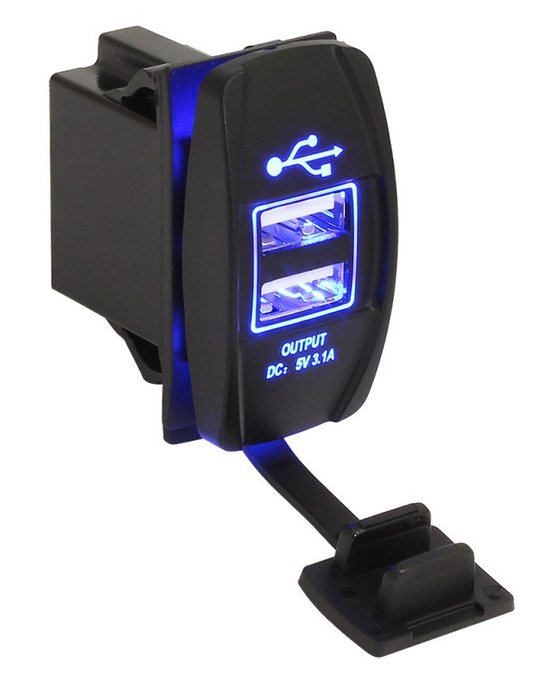 Зарядное гнездо USB под гнездо клавишного выключателя, двойное, 12/24В, 5В/2,1 и 1A, арт. 10264236,          Китай 