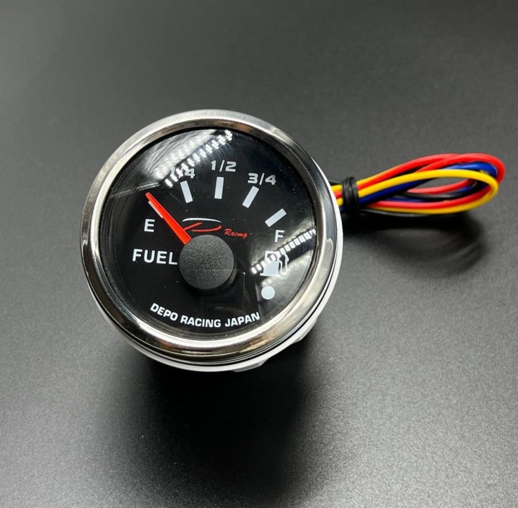 Указатель уровня топлива аналоговый 0-190Ω д.52мм (черный, хромированный ободок) (DEPO), арт. DPNFLB-90,          DEPO 