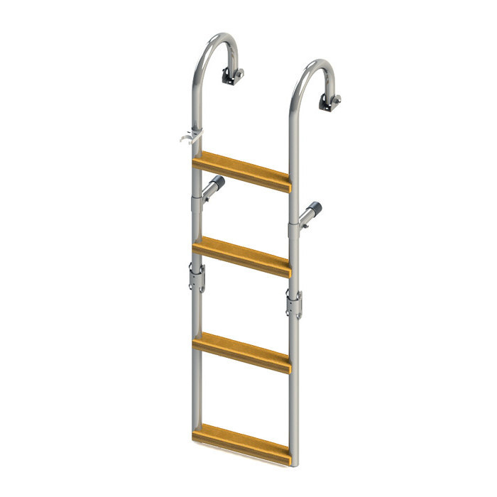 Трап складной с горизонтальным креплением, 4 ступени ироко (ширина 250мм.), арт. 040118T,          Техномарин 