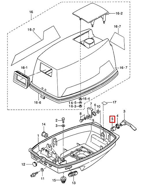 Втулка ручки замка капота пластиковая Tohatsu 5-50, MFS6-8 (9.8F-02.11.03; SWT9.8-11021) (PREMARINE), арт. 369-67105-0 (9.8F-02.11.03),          PREMARINE 