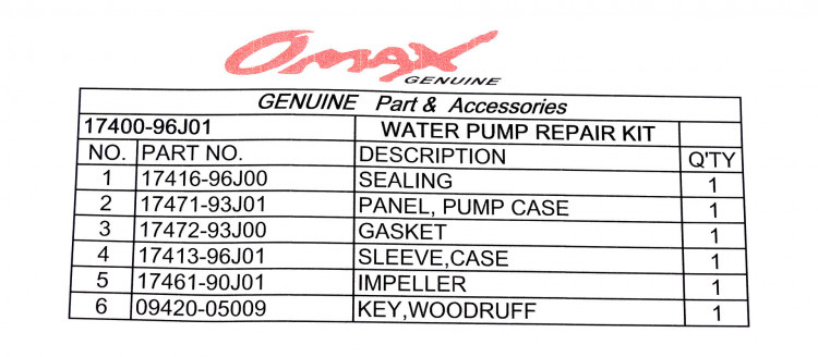 Ремкомплект помпы Suzuki DF150/175, арт. 1740096J01_OM,          OMAX 