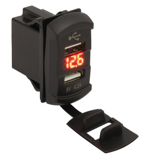 Зарядное гнездо USB под гнездо клавишного выключателя, двойное, с вольтметром, 12/24В, 5В/2,4 и 2,4А