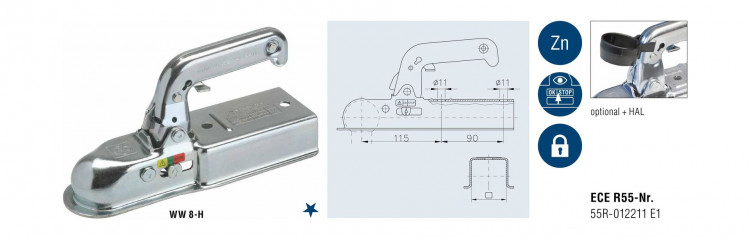 Замковое сцепное устройство WW 8-H (W 1034) 70 мм, WINTERHOFF, арт. 1860744,          WINTERHOFF 