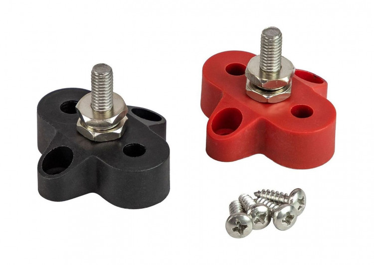 Клемма-штифт одинарная, M6, черная/красная, арт. MRTS00079,          Marine Rocket 