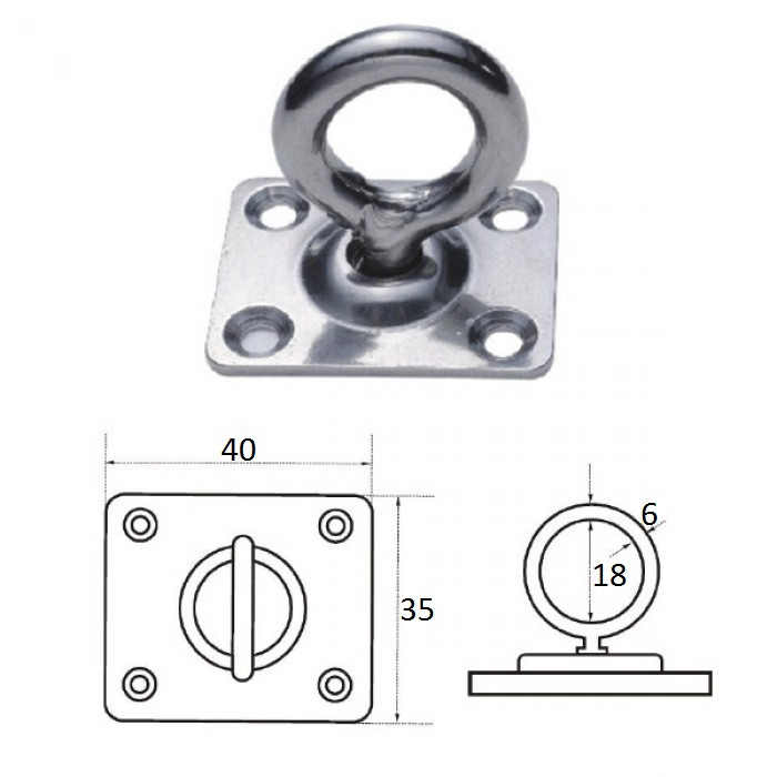 Планка квадратная с поворотной проушиной 6мм, арт. 1029-0306,          CIM 