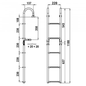Трап складной с горизонтальным креплением, 5 белых ступени (ширина 220 мм.)