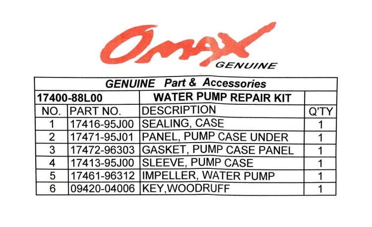 Ремкомплект помпы Suzuki DF40/50/60A, Omax, арт. 1740088L00_OM,          OMAX 