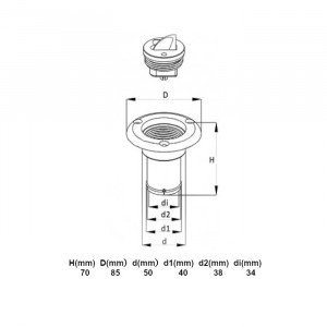 Заливная горловина для бака под топливо SEAFLO (Fuel) 38мм, белая
