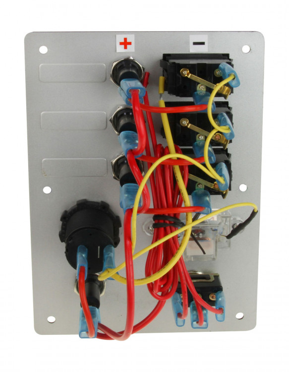 Панель бортового питания 3 переключателя, предохранители, разьём прикуривателя, заряд батарей, арт. AES121416B,          AES.Co  Панель бортового питания 3 переключателя, предохранители, разьём прикуривателя, заряд батарей, арт. AES121416B,          AES.Co