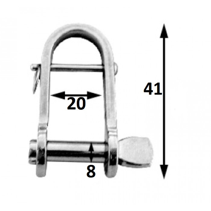 Скоба такелажная с пальцем 8 мм 41х20 AISI 316, арт. 2434-0308,          CIM 