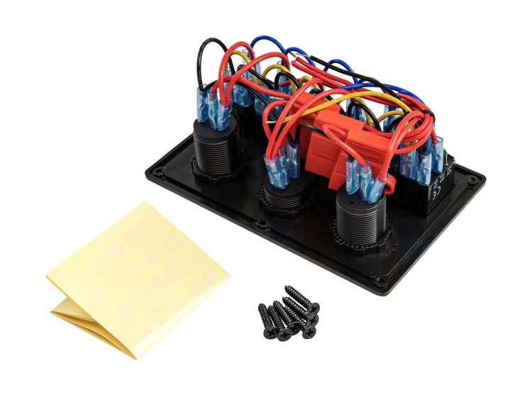 Панель бортового питания 6 переключателей, USB зарядка, разъем прикуривателя, вольтметр, арт. MR6H1P1U1V,          Marine Rocket 