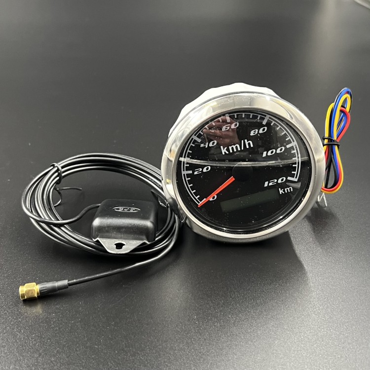 Спидометр аналоговый до 120 км/ч с GPS-модулем (черный, хромированный ободок) (DEPO), арт. DPN85SPB-120KMH-G,          DEPO 