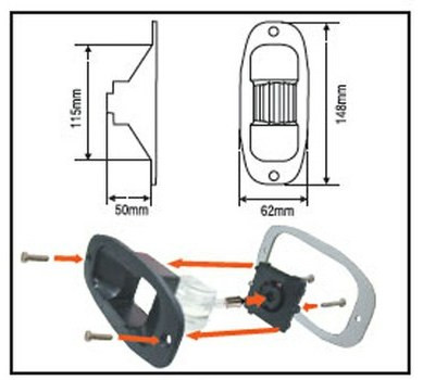 Огонь кормовой врезной 138х63х50 мм черный корпус, арт. 30843,          Lalizas 