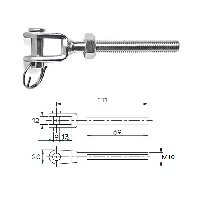 Зажим талрепа М10 левая резьба, арт. 3116-1110,          CIM 