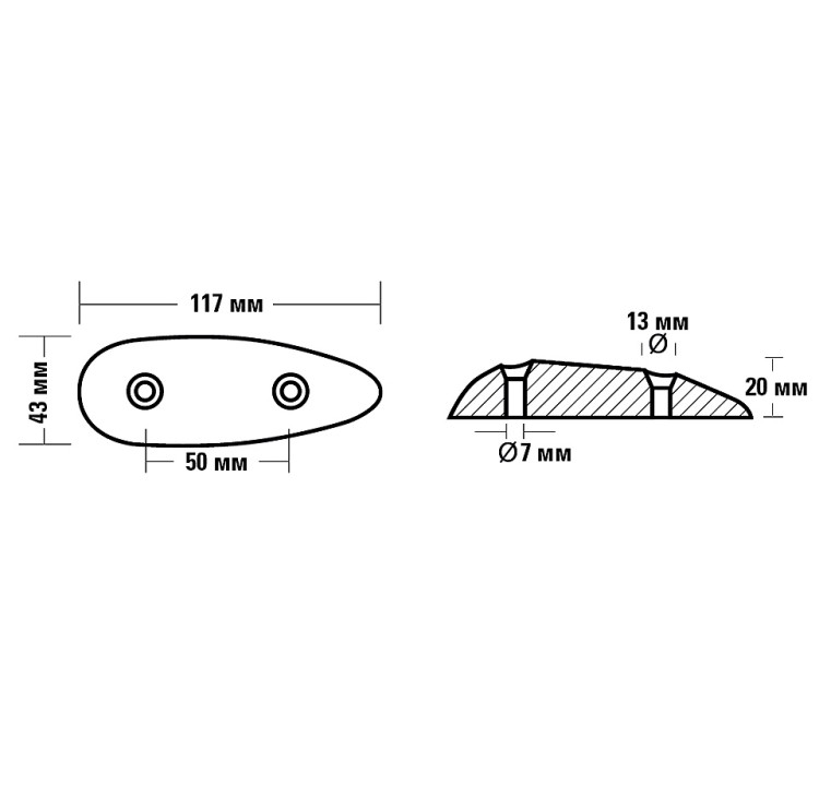 Анод каплевидный, цинк, 117х43 мм, арт. 10269990,          Tecnoseal 