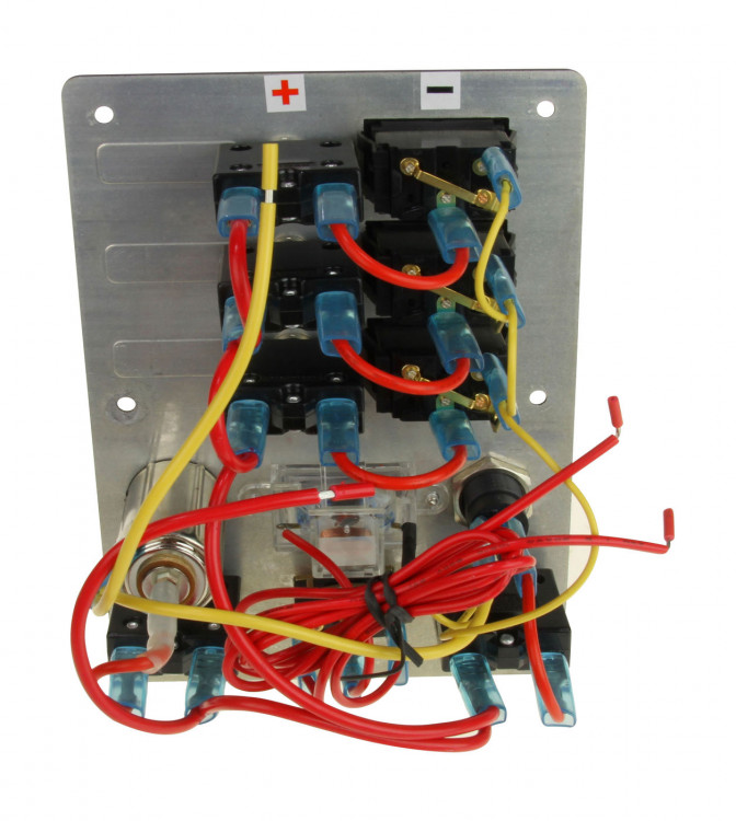 Панель бортового питания 3 переключателя, автоматы, разьём прикуривателя, розетка, арт. AES121417A,          AES.Co 