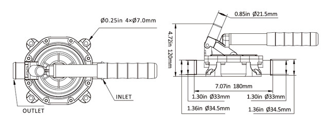 Помпа водооткачивающая ручная SeaFlo мембранная 720 галлон/час, патрубок 34.5 мм, 45 л/мин, SFDHA-G720-01-ts, арт. SFDHA-G720-01-ts,          SeaFlo 