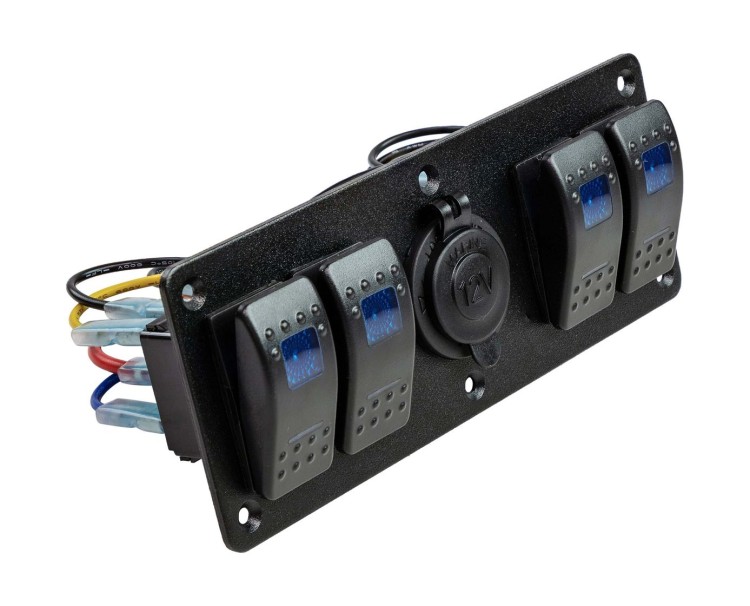 Панель бортового питания 4 переключателя, розетка питания, арт. MR4S1PL2,          MARINE ROCKET 