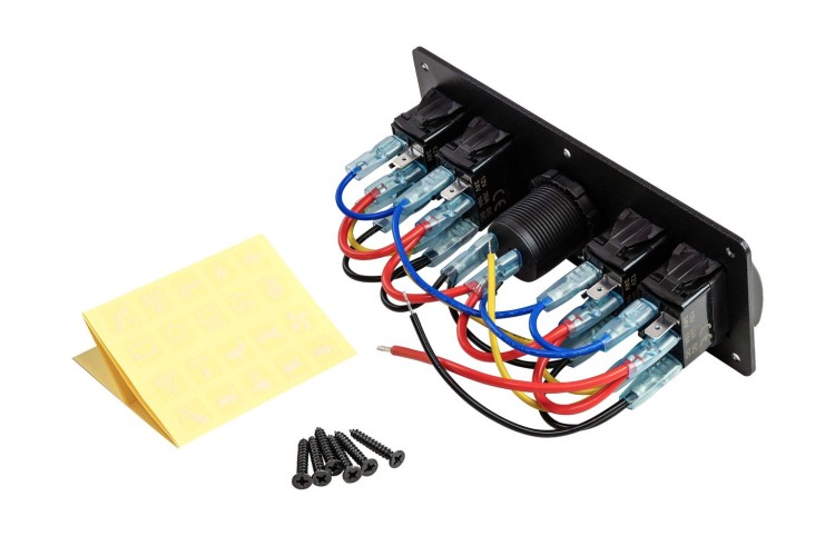 Панель бортового питания 4 переключателя, розетка питания, арт. MR4S1PL2,          MARINE ROCKET 