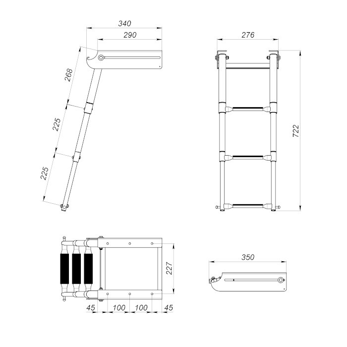 Трап телескопический выдвижной с фиксатором, 3 белые ступени (ширина 276 мм.), арт. 040131WT,          Техномарин 