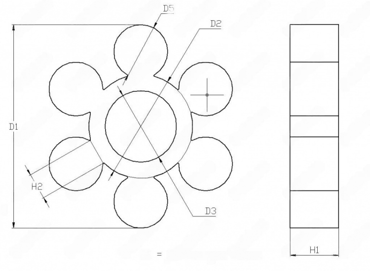 Вставка упругой муфты эластичная (звездочка) 80*34*18 , M92/бежевый , с отверстием, 6 лучей круглой формы, 33-01-1121-poly , арт. 33-01-1121-poly,          Полиуретан 