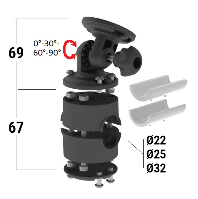 Кронштейн наклонный с хомутом универсальным, арт. 040554T,          Техномарин 