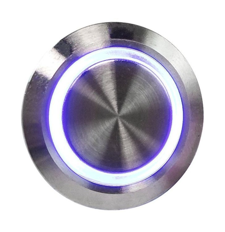 Кнопка без фиксации в комплекте с контактным разъемом, 12/24 В 5А, OFF-(ON) 5P, D19 синяя подсветка, арт. MR502KB,          Marine Rocket 