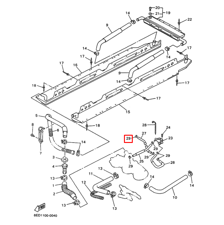 Хомут для снегохода YAMAHA BR250, PZ480, FX10, RS10,RX10, VT480, VMAX600 (Yamaha), арт. 90467-11028,          YAMAHA 