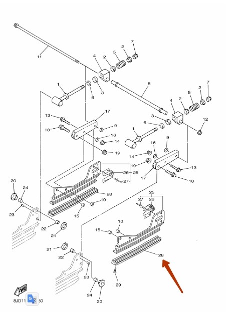 Накладка на полоз короткая для снегоходов Yamaha VK540 III 	8AC-47424-00-00 (280 мм), арт. 8AC474240000,          YAMAHA  Накладка на полоз короткая для снегоходов Yamaha VK540 III 	8AC-47424-00-00 (280 мм), арт. 8AC474240000,          YAMAHA