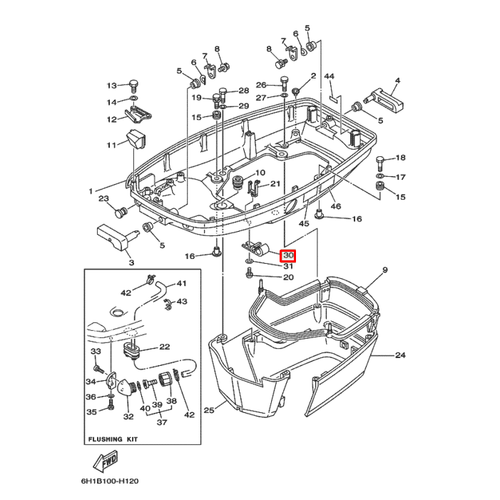 Скоба крепления топливного шланга к поддону Yamaha 40-225 (6E5-24367-01), арт. 6E5-24367-01,          Nano Protech 