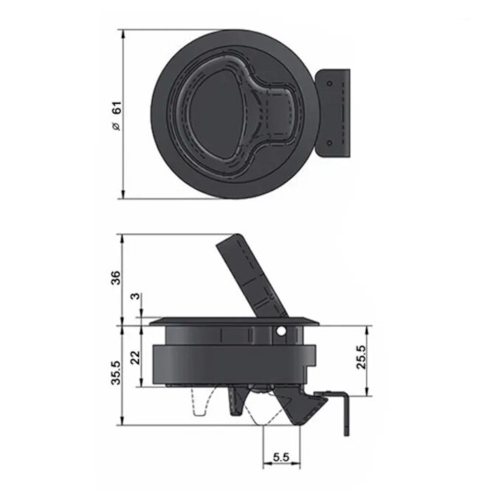 Замок потайной SUNFINE 61x35мм без ключей, белый пластик, арт. SF31110-1,          SUNFINE MARINE 