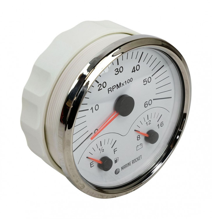 Прибор многофункциональный 4 в 1, белый циферблат, нержавеющий ободок, д. 110 мм, арт. MFG0003WSMR,          MARINE ROCKET 