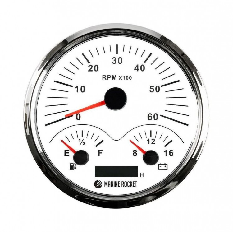 Прибор многофункциональный 4 в 1, белый циферблат, нержавеющий ободок, д. 110 мм, арт. MFG0003WSMR,          MARINE ROCKET 