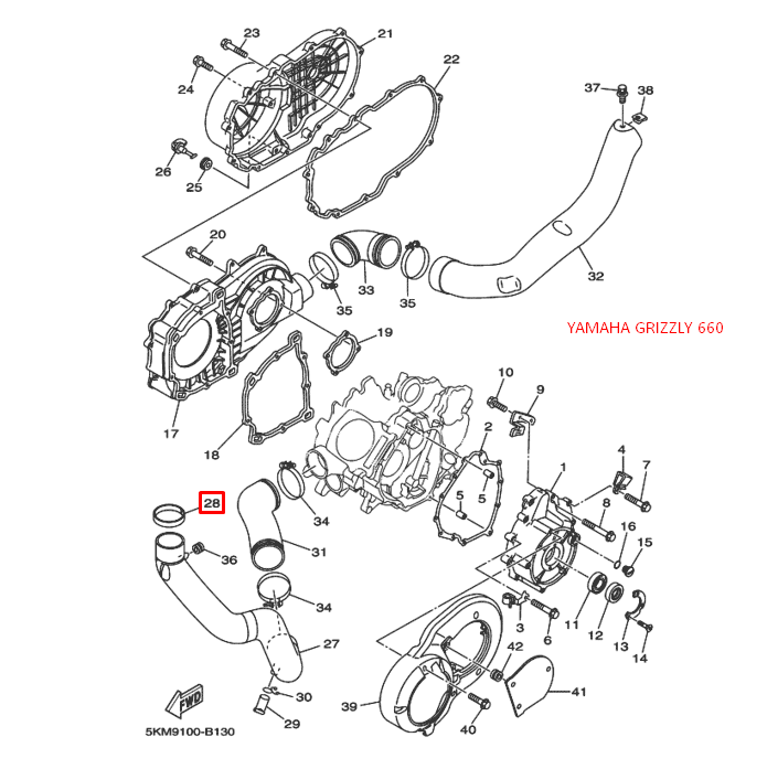 Уплотнение патрубка YAMAHA GRIZZLY 660 (Yamaha), арт. 5KM-15494-00,          YAMAHA 