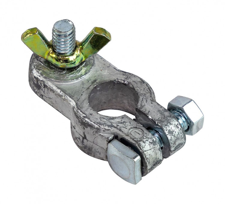 Клемма аккумуляторная для стандартных конусов, крепление гайкой-барашком под петлю, свинец, арт. BAT/TER-104,          Autoprofi  Клемма аккумуляторная для стандартных конусов, крепление гайкой-барашком под петлю, свинец, арт. BAT/TER-104,          Autoprofi