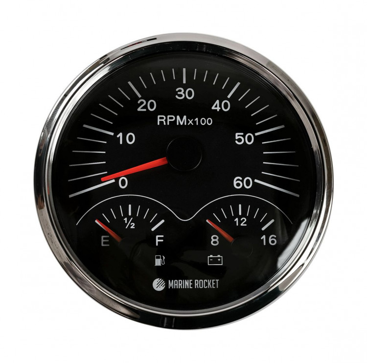 Прибор многофункциональный 4 в 1, черный циферблат, нержавеющий ободок, д. 110 мм, арт. MFG0004BSMR,          MARINE ROCKET 
