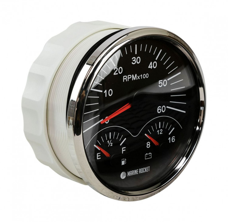 Прибор многофункциональный 4 в 1, черный циферблат, нержавеющий ободок, д. 110 мм, арт. MFG0004BSMR,          MARINE ROCKET 