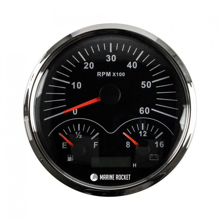 Прибор многофункциональный 4 в 1, черный циферблат, нержавеющий ободок, д. 110 мм, арт. MFG0004BSMR,          MARINE ROCKET 