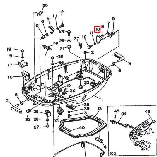 Рычаг фиксации замка капота, задний Yamaha 60-70 (6H3-42818-00), арт. 6H3-42818-00,          Nano Protech 