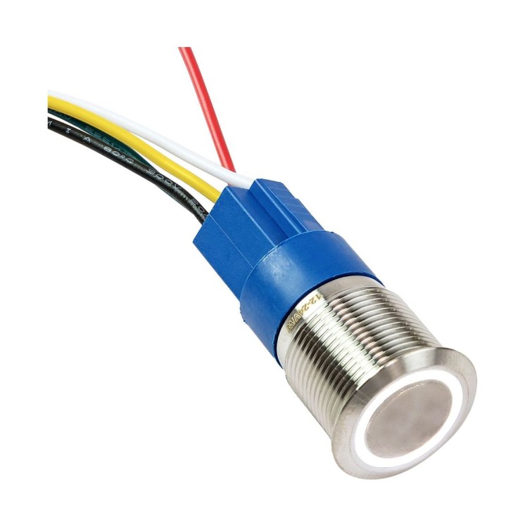 Кнопка без фиксации в комплекте с контактным разъемом, 12/24 В 5А, OFF-(ON) 5P, D16 белая подсветка, арт. MR503KW,          Marine Rocket 