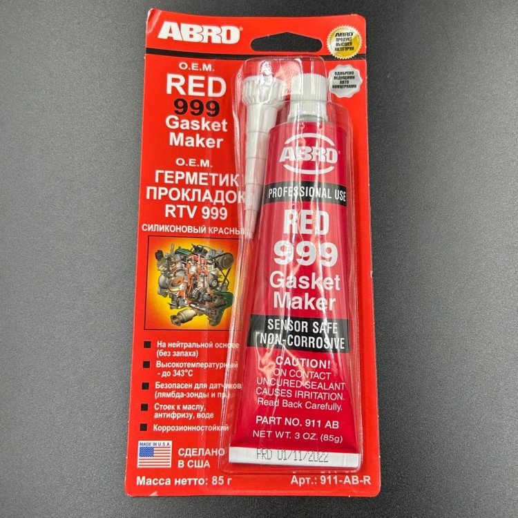 Герметик прокладок 999 силиконовый OEM (красный) 85 г ABRO, арт. 911-AB-R,  