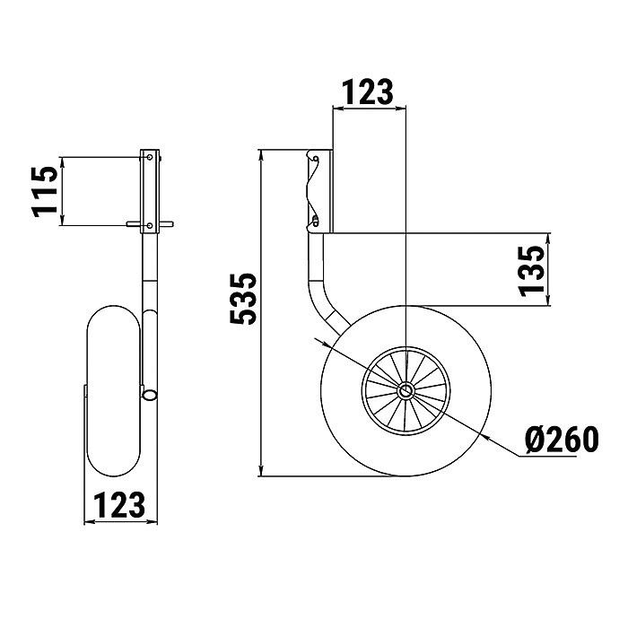 Комплект колес транцевых быстросъёмных для НЛ 260 мм Zn, арт. 060217T,          Техномарин 