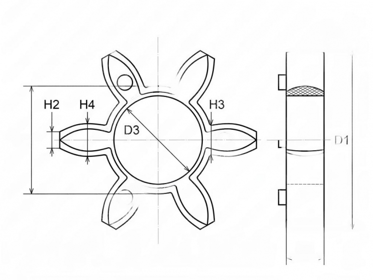 Вставка упругой муфты эластичная (звездочка) 120*60*22 , M95/желтый , с отверстием, 8 лучей бочкообразной формы, 33-01-11522-poly , арт. 33-01-11522-poly,          Полиуретан 