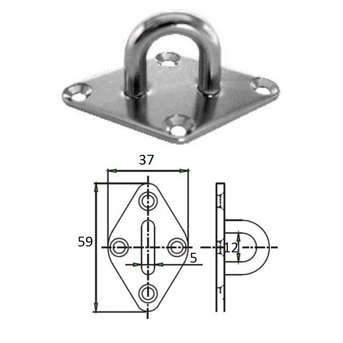 Планка ромб с проушиной 5 мм AISI 304, арт. 1023-0305,          CIM 
