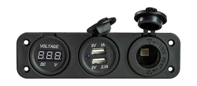 Панель с USB-разъемом 5в 2.1А, прикуривателем и вольтметром, арт. AD8-1011/2013/4010,          AAA  Панель с USB-разъемом 5в 2.1А, прикуривателем и вольтметром, арт. AD8-1011/2013/4010,          AAA