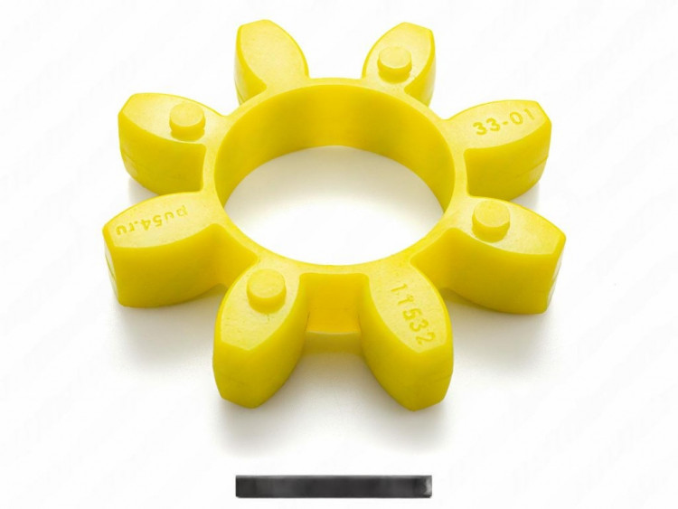 Вставка упругой муфты эластичная (звездочка) 135*68*26 , M95/желтый , с отверстием, 8 лучей бочкообразной формы, 33-01-11532-poly , арт. 33-01-11532-poly,          Полиуретан 