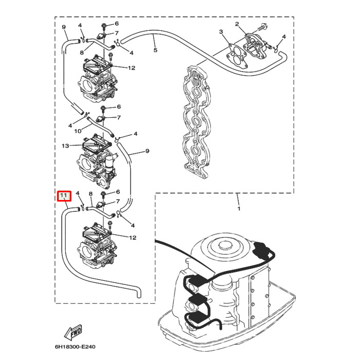 Трубка подогрева карбюраторов Yamaha 40-140;F6-9,9 (Япония), арт. 6E5-12481-00,          Nano Protech 
