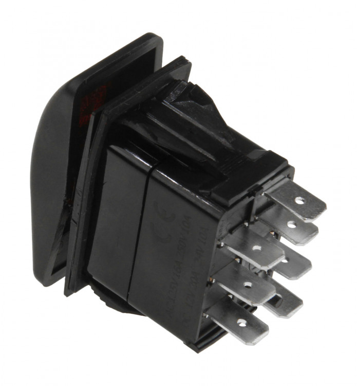 Переключатель трехпозиционный (ON)-OFF-ON 12 В/20А 7Р с подсветкой без фиксации 1 положения, арт. AES111884PBM1,          AES.Co 