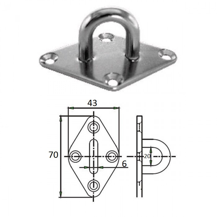 Планка ромб с проушиной 6 мм AISI 304, арт. 1023-0306,          CIM 