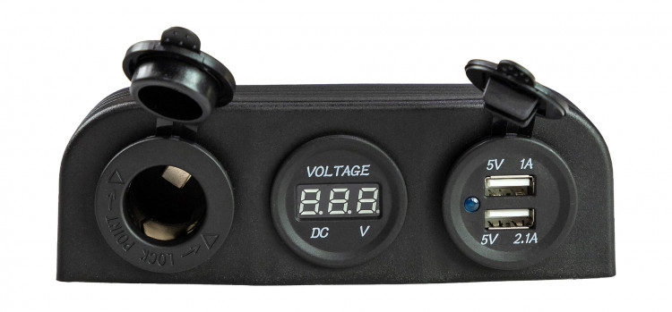 Панель с USB-разъемом 5в 2.1А, прикуривателем и вольтметром, арт. AD9-1011/2013/4010,          AAA  Панель с USB-разъемом 5в 2.1А, прикуривателем и вольтметром, арт. AD9-1011/2013/4010,          AAA